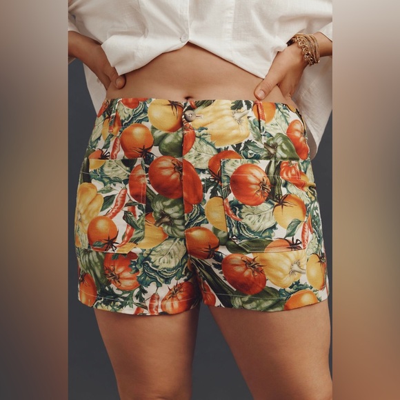 NWT Anthropologie Maeve Colette Linen Blend Shorts Fruit Veggie Shorts, Size 32 - Picture 7 of 10